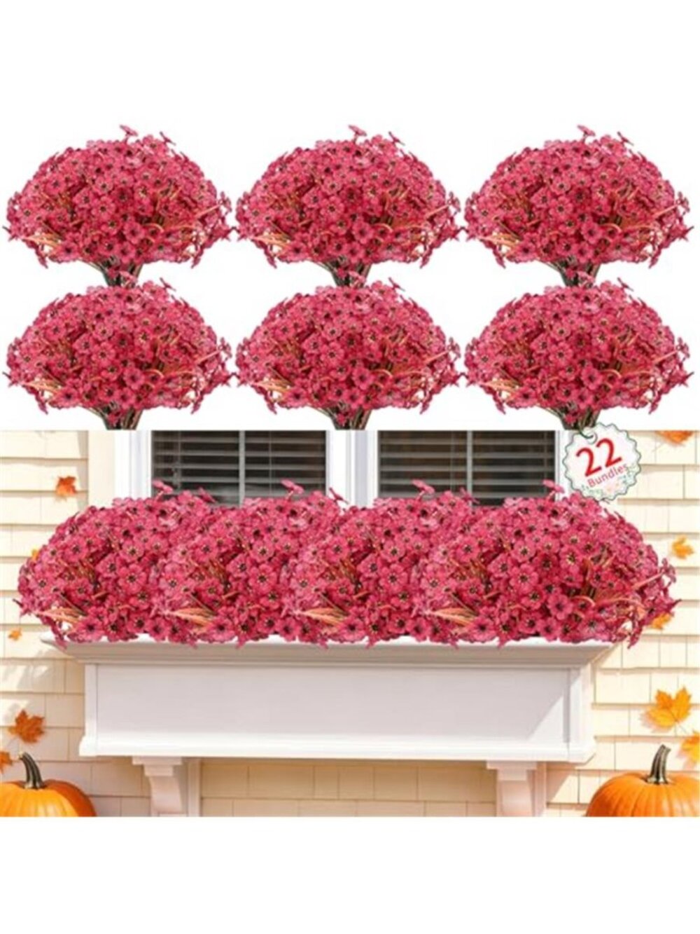 22 Pack Artificial Fall Flowers Mums for Outdoor Indoor(Dark Red)